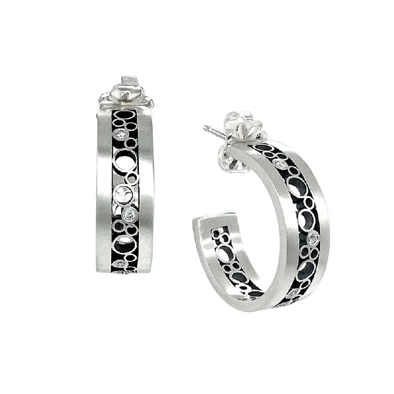 geometric earrings for women -Sterling Silver Rectangular Hoops - "Elegant Bubbles"