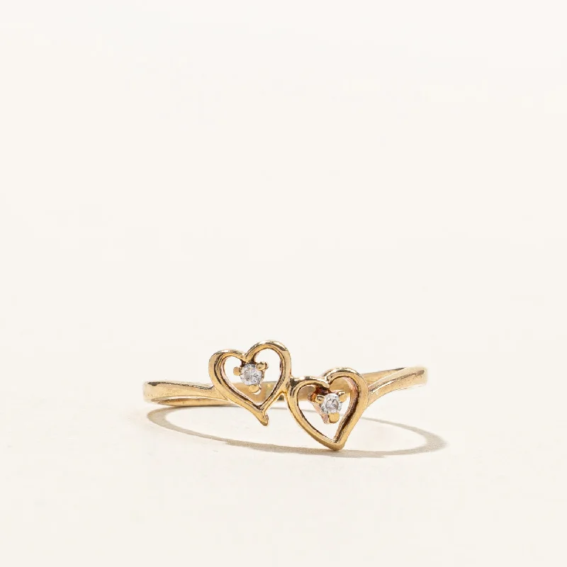 classic gold rings for women -Double Heart Diamond Ring | 0.02ctw | SZ 5.5 |