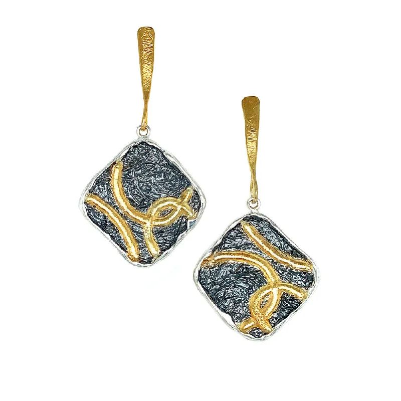 women’s dangly earrings -Sterling Silver and Gold Vermeil Dangle Earrings - "Golden Trails"