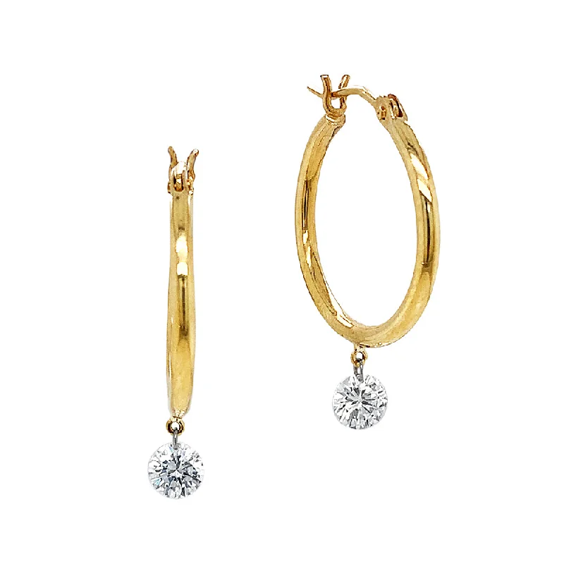 hoop earrings with gemstones -Diamond Hoop Yellow Gold Earrings - "Solo"