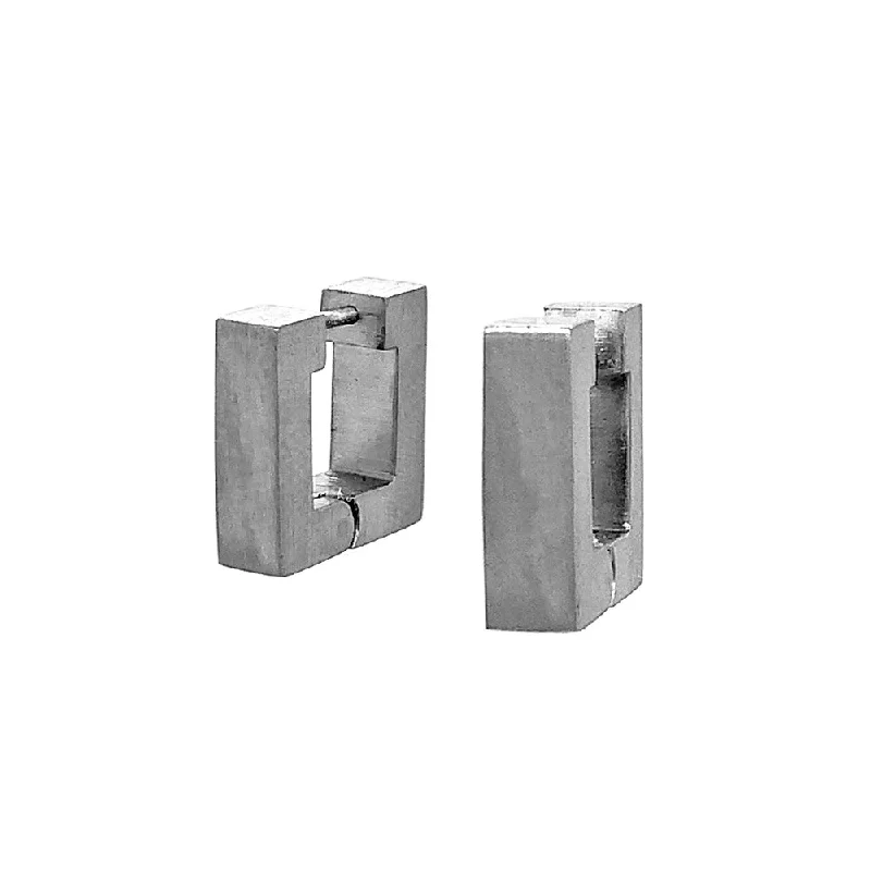 elegant earrings for women -Small Stainless Steel Huggie Earrings - "Flat Square"