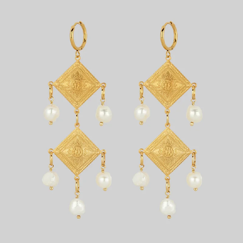 affordable hoop earrings -BANQUET. Pearl Chandelier Hoop Earrings - Gold