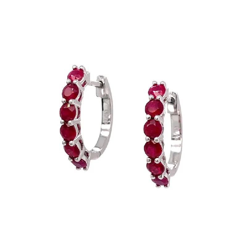 colorful stud earrings -Ruby & White Gold Hoop Earrings - "Sunfire"