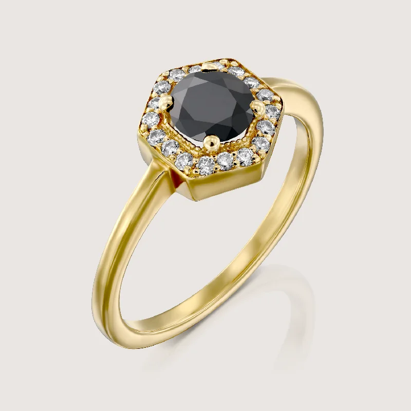 solitaire rings for women -Amy Gold Ring Black 5mm Diamond