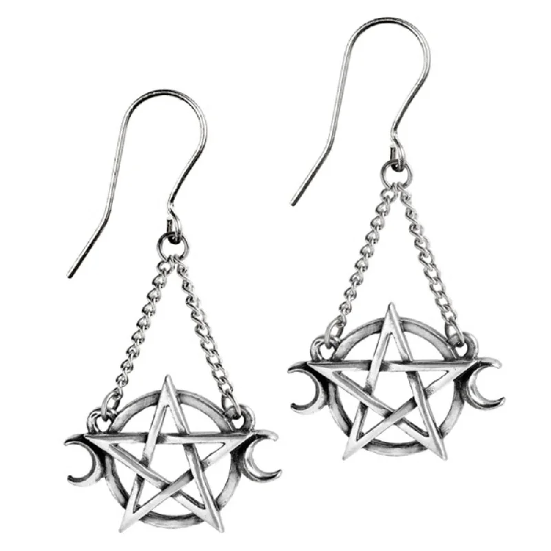 bridal earrings for women -Pentagram Moon Goddess Earrings by Alchemy Gothic