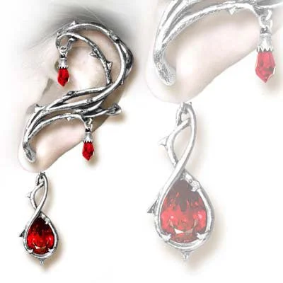 chic drop earrings -Passion Ear Wrap Red Crystal Earring by Alchemy Gothic