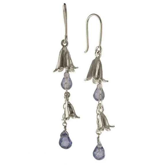 hoop earrings for casual wear -Sterling Silver & Iolite Drop Earrings - "Bluebell"