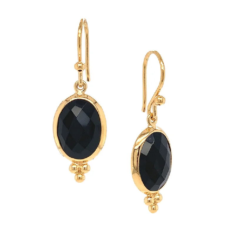 sparkling diamond stud earrings -Gold Vermeil & Oval Black Onyx Drop Earrings