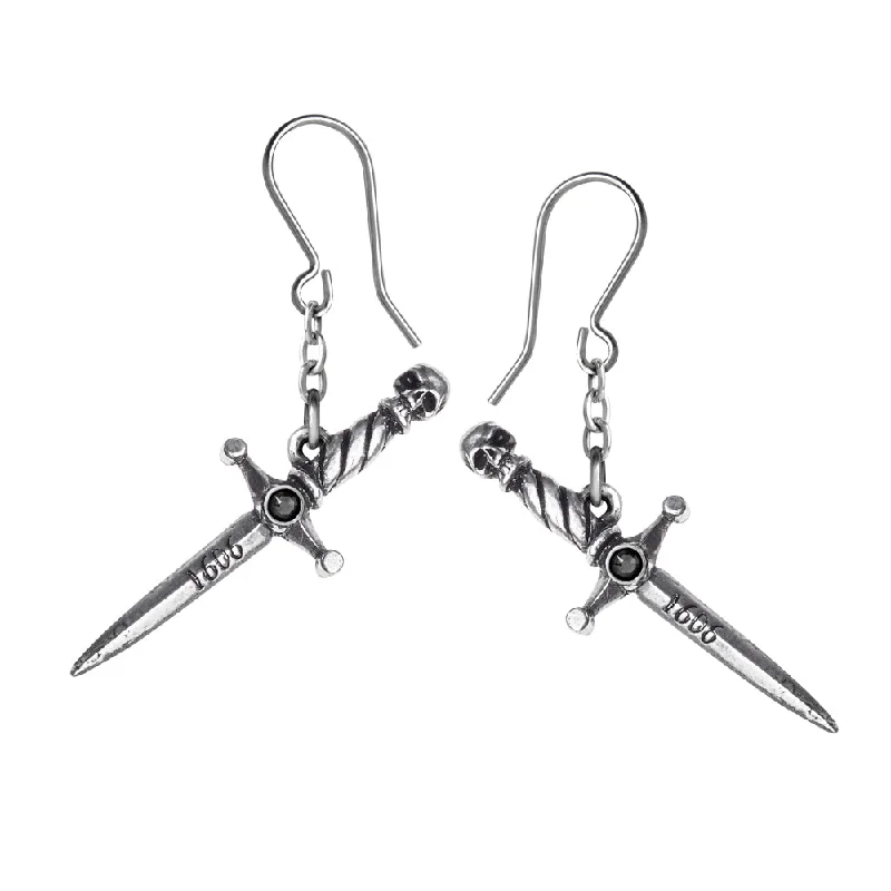 unique gemstone earrings -Hand Of Macbeth Dagger Earrings by Alchemy Gothic