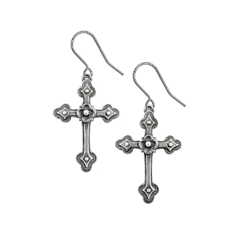 beautiful gemstone drop earrings -Gothic Devotion Crosses Earrings by Alchemy Gothic