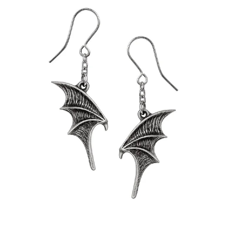 rose gold earrings for women -A Night with Goethe Droppers Bat Wing Earrings by Alchemy Gothic