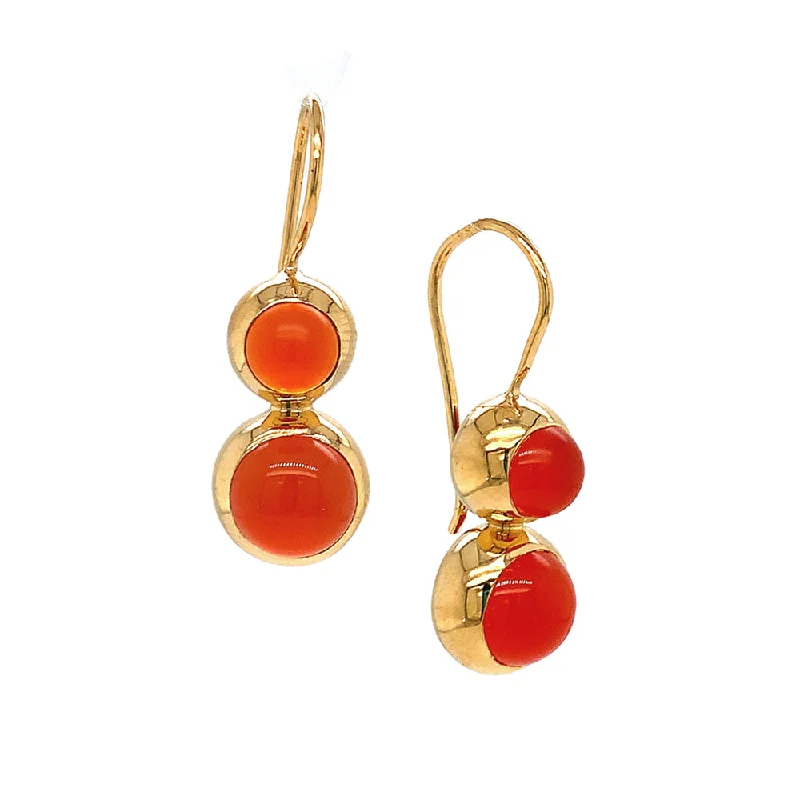 fashionable ear accessories -Gold Vermeil and Double Carnelian Drop Earrings - "Akako"