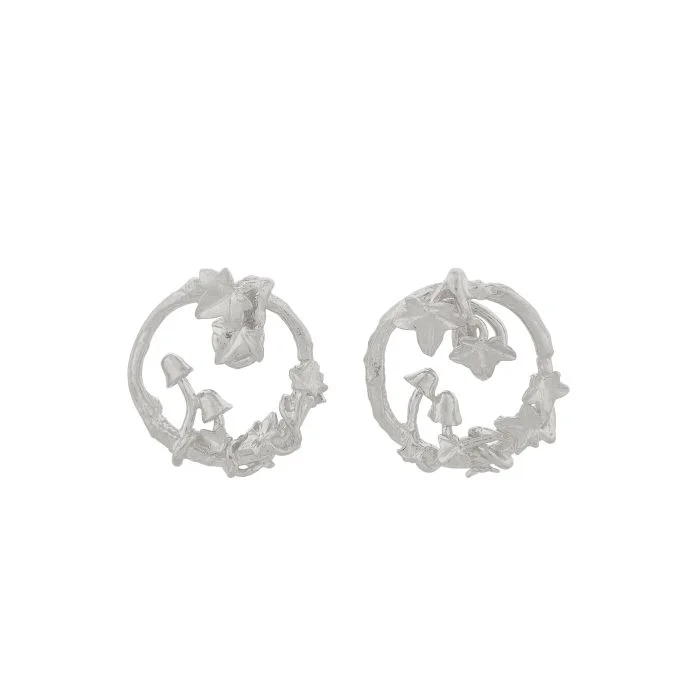 handmade gemstone earrings -Sterling Silver Stud Earrings - "Woodland Loop"