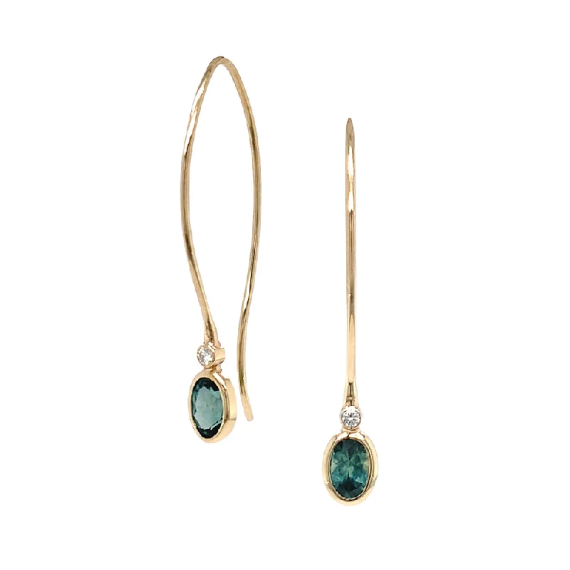 elegant drop earrings -Montana Sapphire & Diamond Yellow Gold Earrings - "Montana Comets"