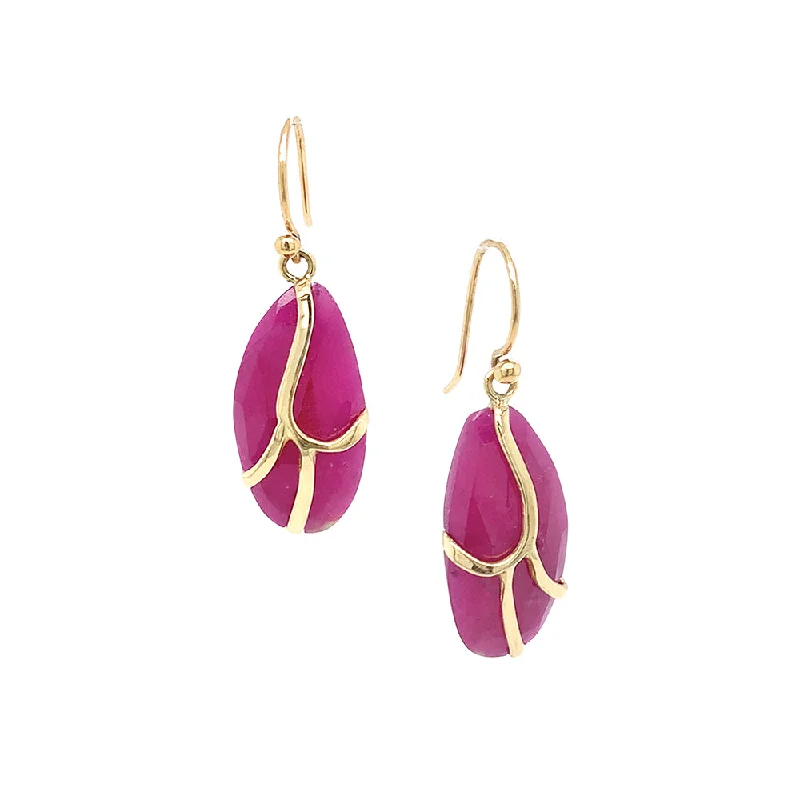 beautiful ear studs -One-of-a-Kind Ruby & Gold Drop Earrings - "Butterfly Wing"