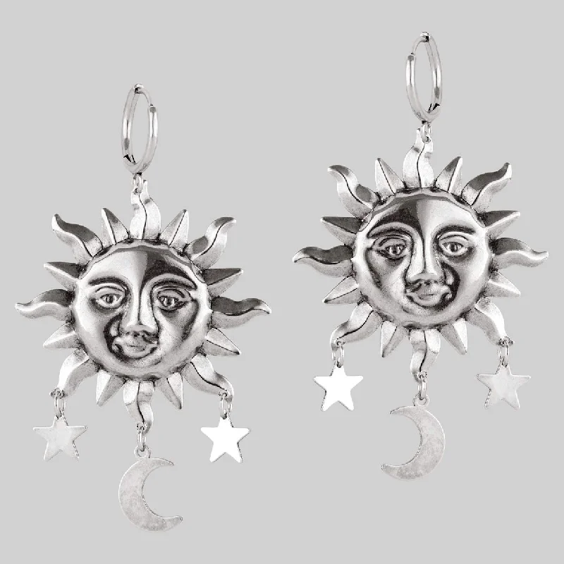 gold stud earrings for women -HELIOS. Sun & Moon Dream Catcher Hoop Earrings - Silver