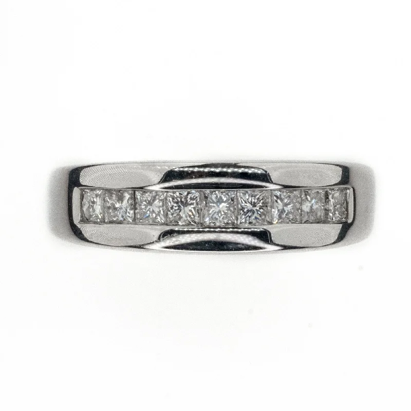 emerald diamond engagement rings -1.00ctw 9-Princess Cut Diamond Men's Wedding Band Ring in 14K White Gold Size 11.25