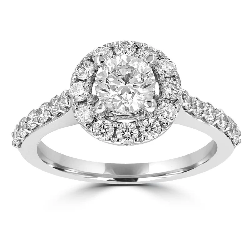 luxury diamond engagement rings -14KT WHITE GOLD 1.50 CTW ROUND DIAMOND ACCENT HALO RING