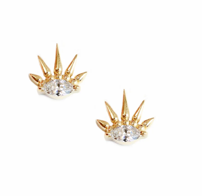 trendy gemstone earrings -Evil Eye Marquise Diamond Stud Earrings