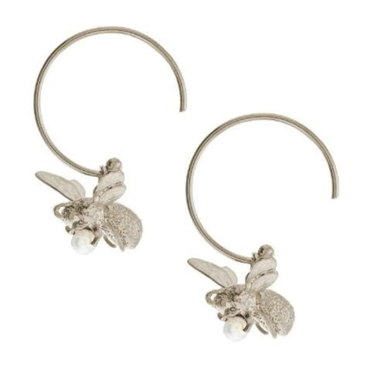 crystal earrings for women -Sterling Silver and Pearl Hoop Earrings -"Flying Bee"