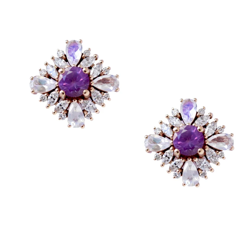 hoop earrings for women -Lavender Sapphires Floral Stud Earrings - "Odisea" ♥