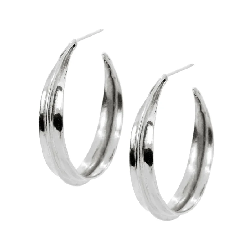 statement chandelier earrings -Sterling Silver Earrings - "Large Ridge Hoops"