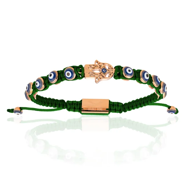 Green Nylon with Rose Gold Hamsa Hand Bracelet