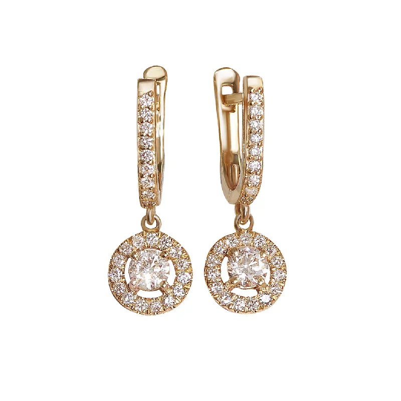 ear cuffs for women -Round Diamond Halo Drops Dangle Earrings Basic