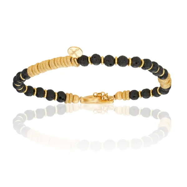 Lava Stone Beaded Bracelet with 18k Yellow Gold