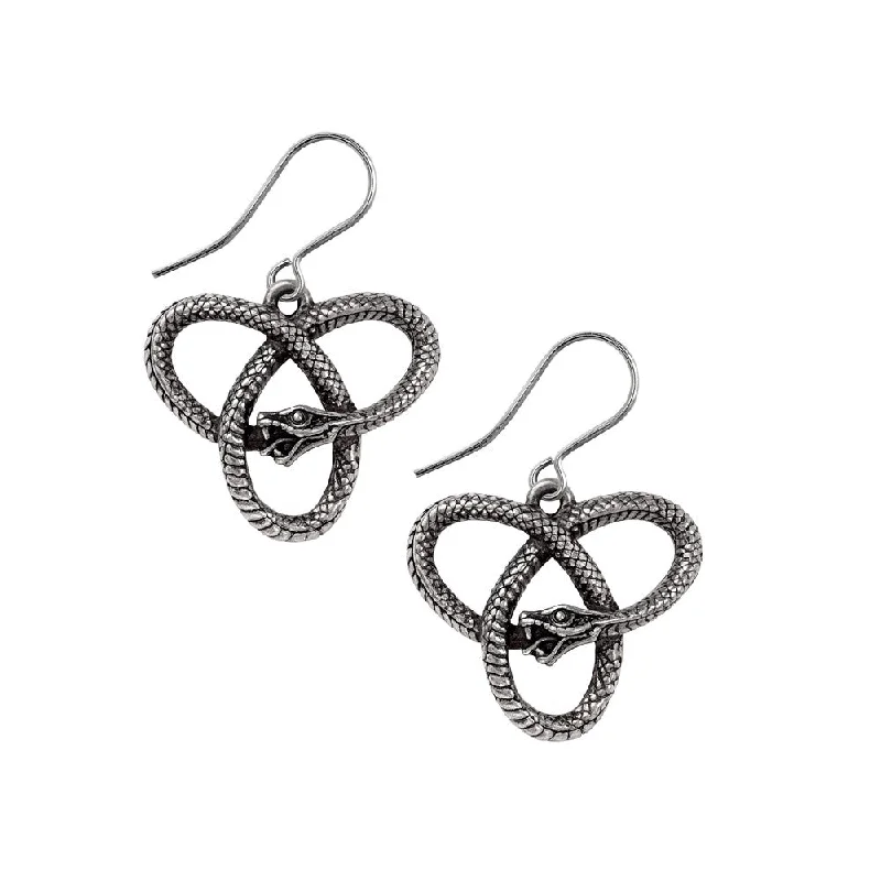 lightweight earrings for women -Eve's Triquetra Serpent Snake Droppers Earrings by Alchemy Gothic