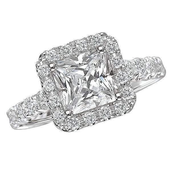 gold engagement rings with diamonds -14KT WHITE GOLD 2.25 CTW DIAMOND SQUARE HALO RING