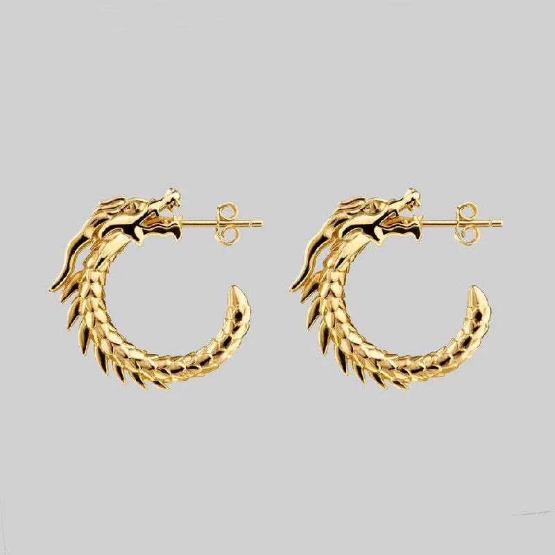 boho earrings for women -DRAKE. Dragon Hoop Earrings - Gold