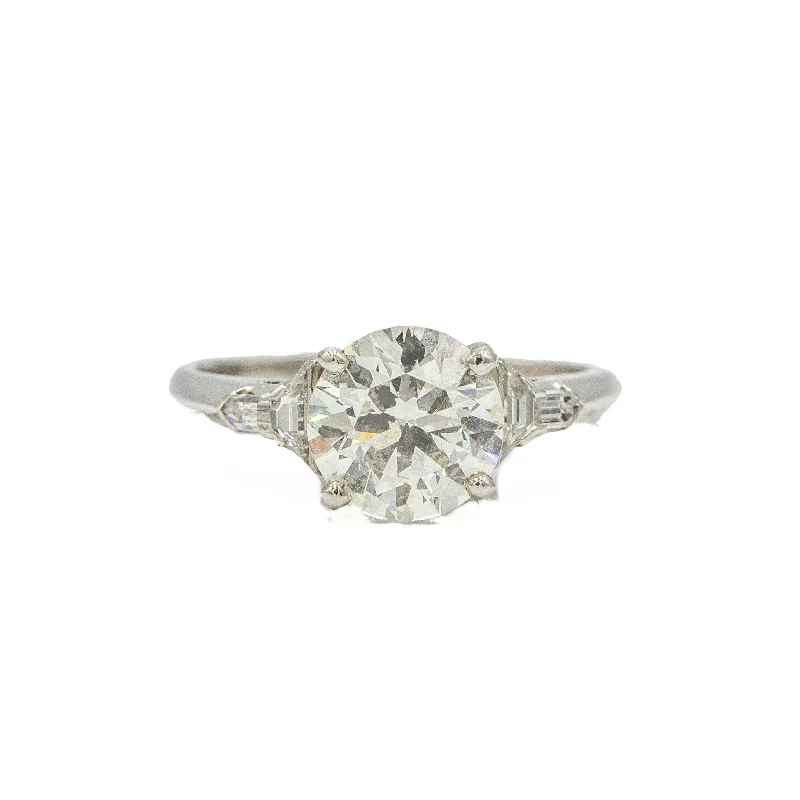 silver engagement rings -Platinum 1.55ct European-cut with Trapezoid & Bullet Accents Vintage Diamond Ring