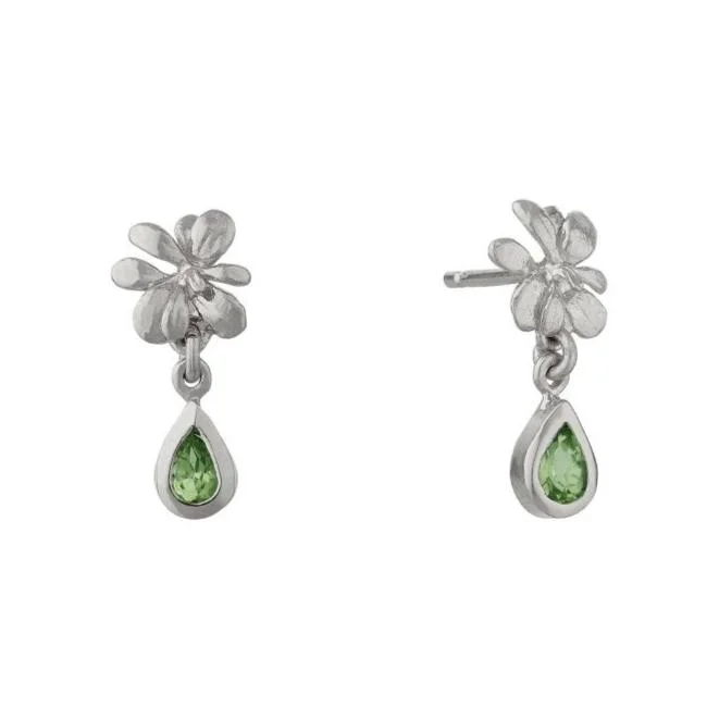 silver earrings for women -Peridot & Sterling Silver Earrings - "Small Rosette"