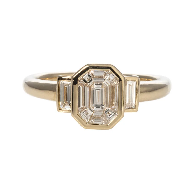 custom design engagement rings -.61ctw Diamond Emerald-Cut Illusion 14K Yellow Gold Ring