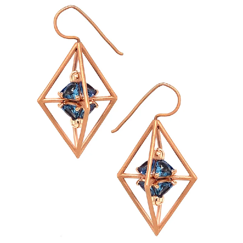 heart-shaped earrings -Aquamarine and Rose Gold Earrings - "Brilliant Birdcage"