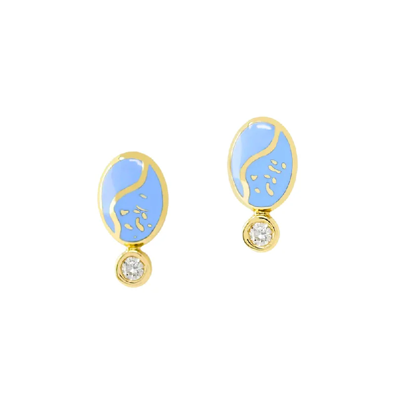 gorgeous dangly earrings -Diamond, Yellow Gold & Blue Enamel Earrings - "Chime of Memories"