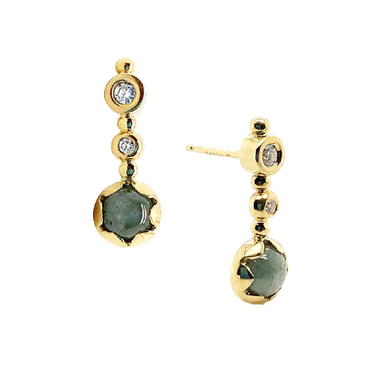 hoop earrings with gemstones -Yellow Gold and Montana Sapphire Cabochon Earrings - "Tide Elixir"