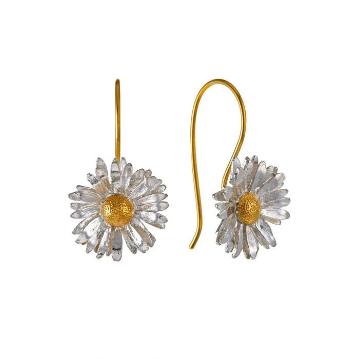 cubic zirconia earrings -Silver & Gold Vermeil Drop Earrings - "Big Daisy"