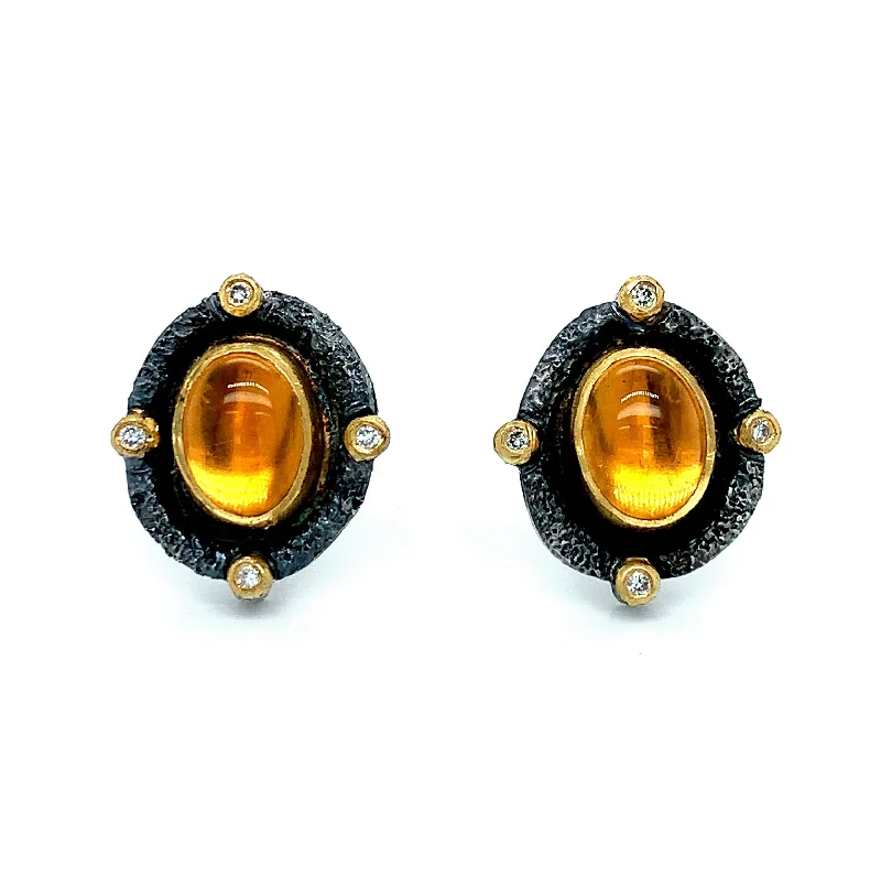 crystal stud earrings -Citrine Cabochon & Sterling Silver Earrings - "Autumnal Equinox"