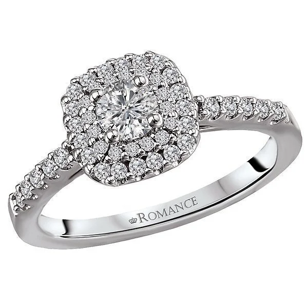 heirloom engagement rings -14KT WHITE GOLD 1/2 CTW ROUND DIAMOND DOUBLE CUSHION HALO RING