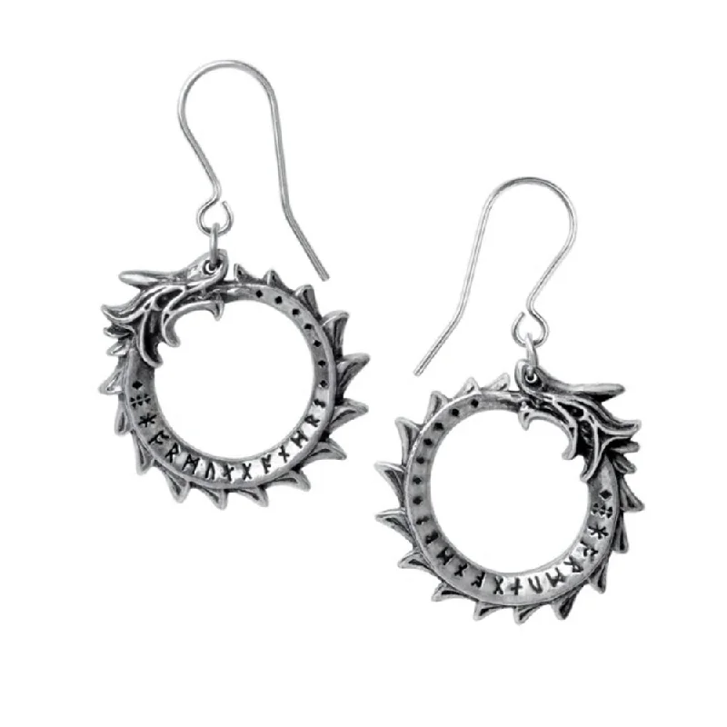 gold earrings for women -Jormungand Nordic Ouroboros Dragon Earrings by Alchemy Gothic