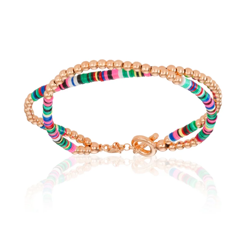 Double African Beaded Bracelet with Rose Gold