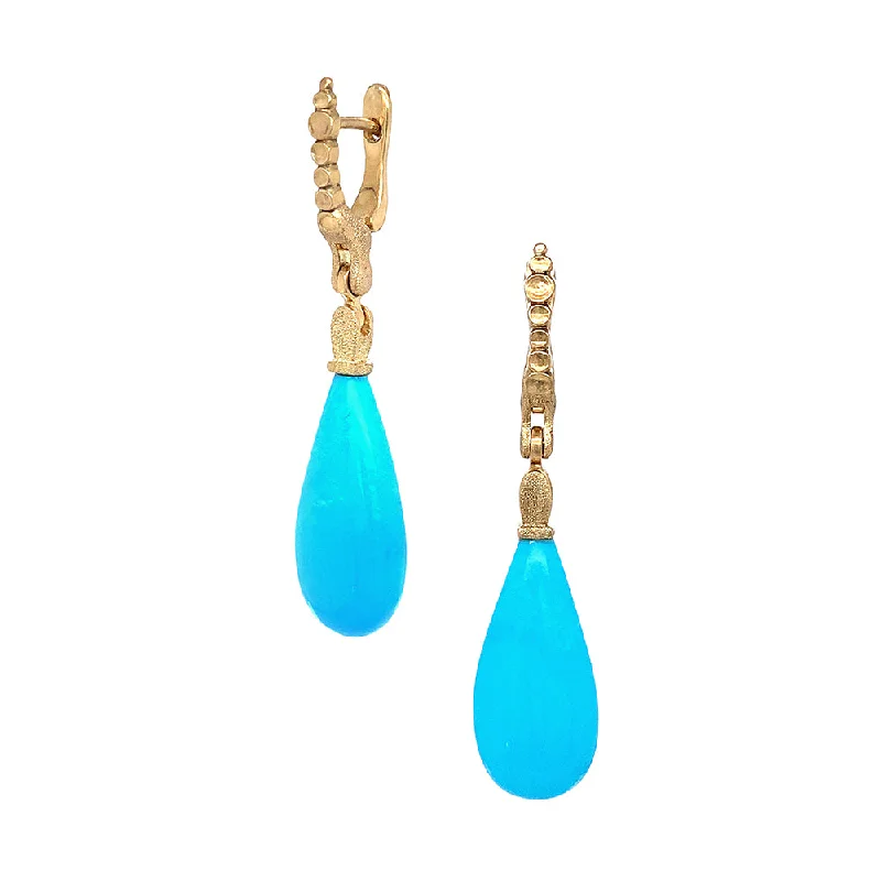 luxury ear accessories -Yellow Gold & Turquoise Drop Earrings - "Sticks & Stones"