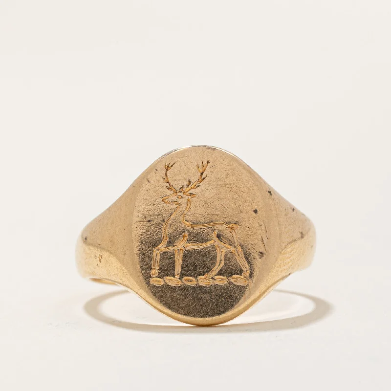 designer engagement rings -14k Yellow Gold Deer Signet Ring | SZ 8.75 |