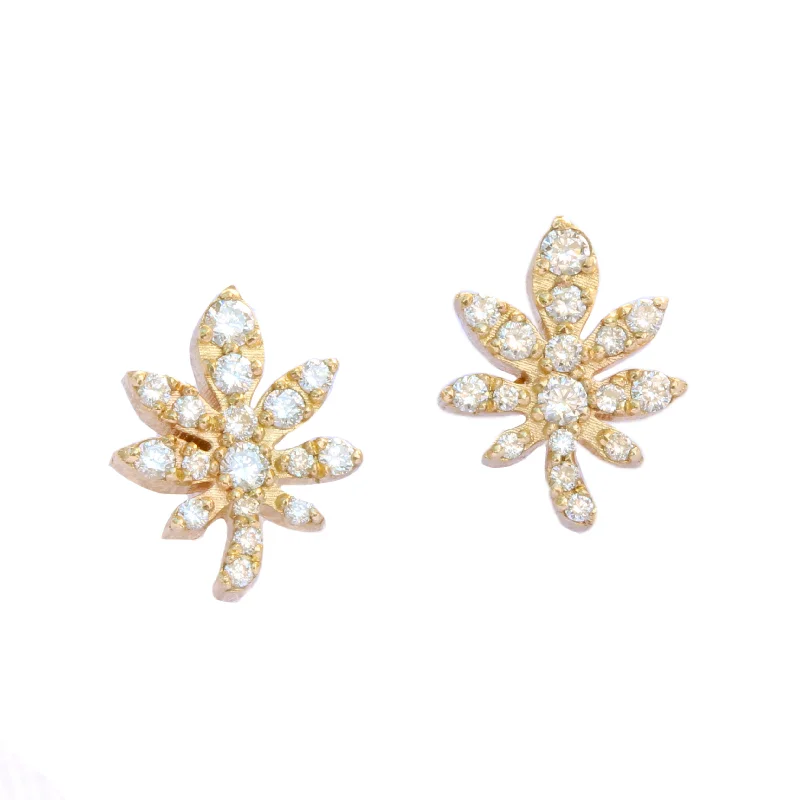 luxury ear accessories -Magic Leaf, Gold & Diamonds Stud Earrings.