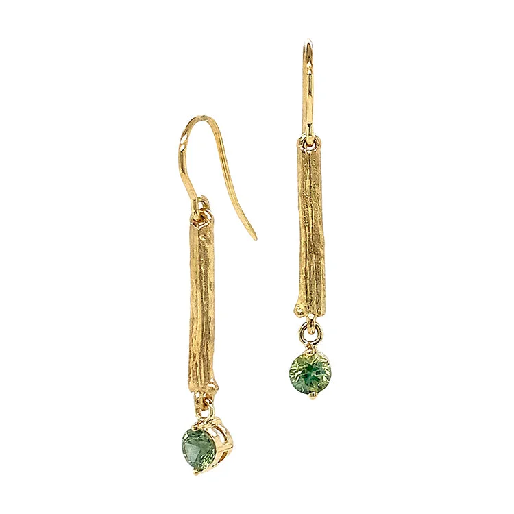 personalized earrings for women -Green Montana Sapphire & Yellow Gold Drop Earrings - "Christabel"