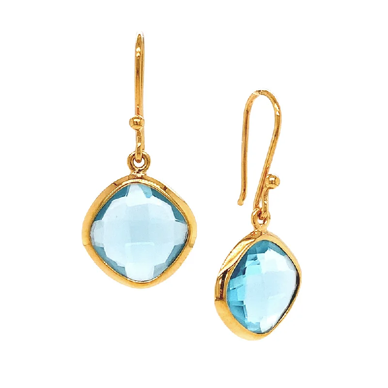 ear cuffs for women -Gold Vermeil Kite Shaped Blue Topaz Earrings - "Ocean Bleu"