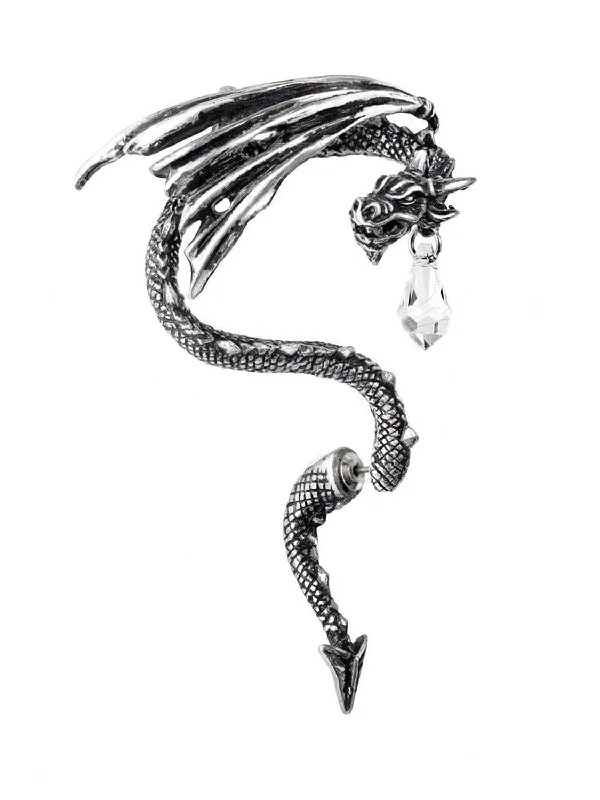 minimalistic diamond earrings -Crystal Dragon Ear Wrap Earring by Alchemy Gothic