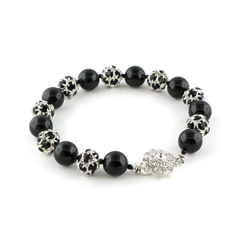 Black Pearl & Rhinestone Bead Bracelet